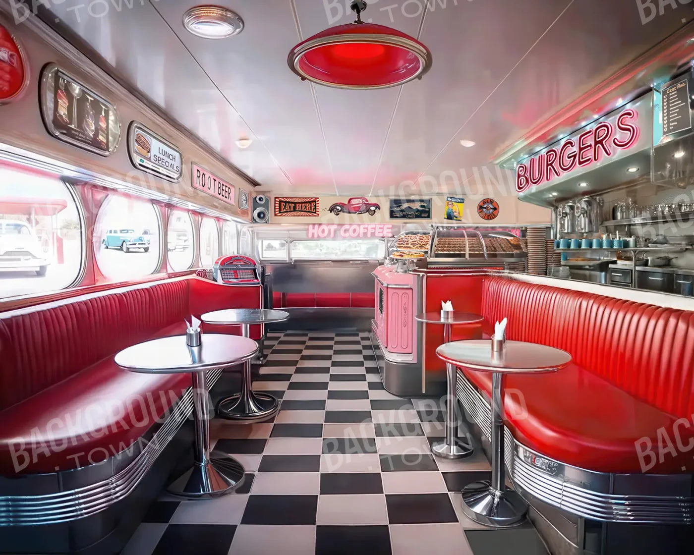50s Diner 10’x8’ Fleece (120 x 96 inch) Backdrop