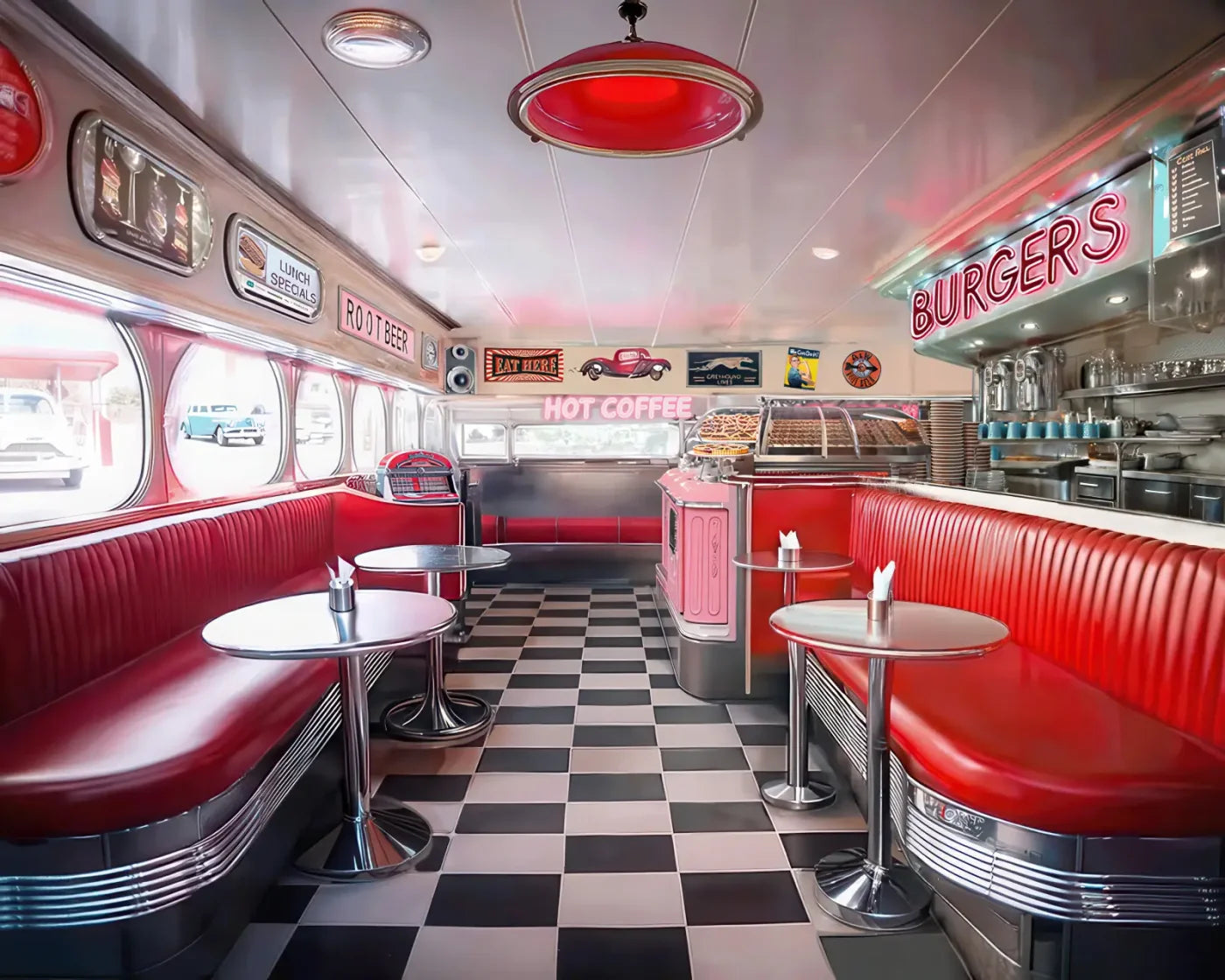 50s Diner 10’x8’ Fleece (120 x 96 inch) Backdrop