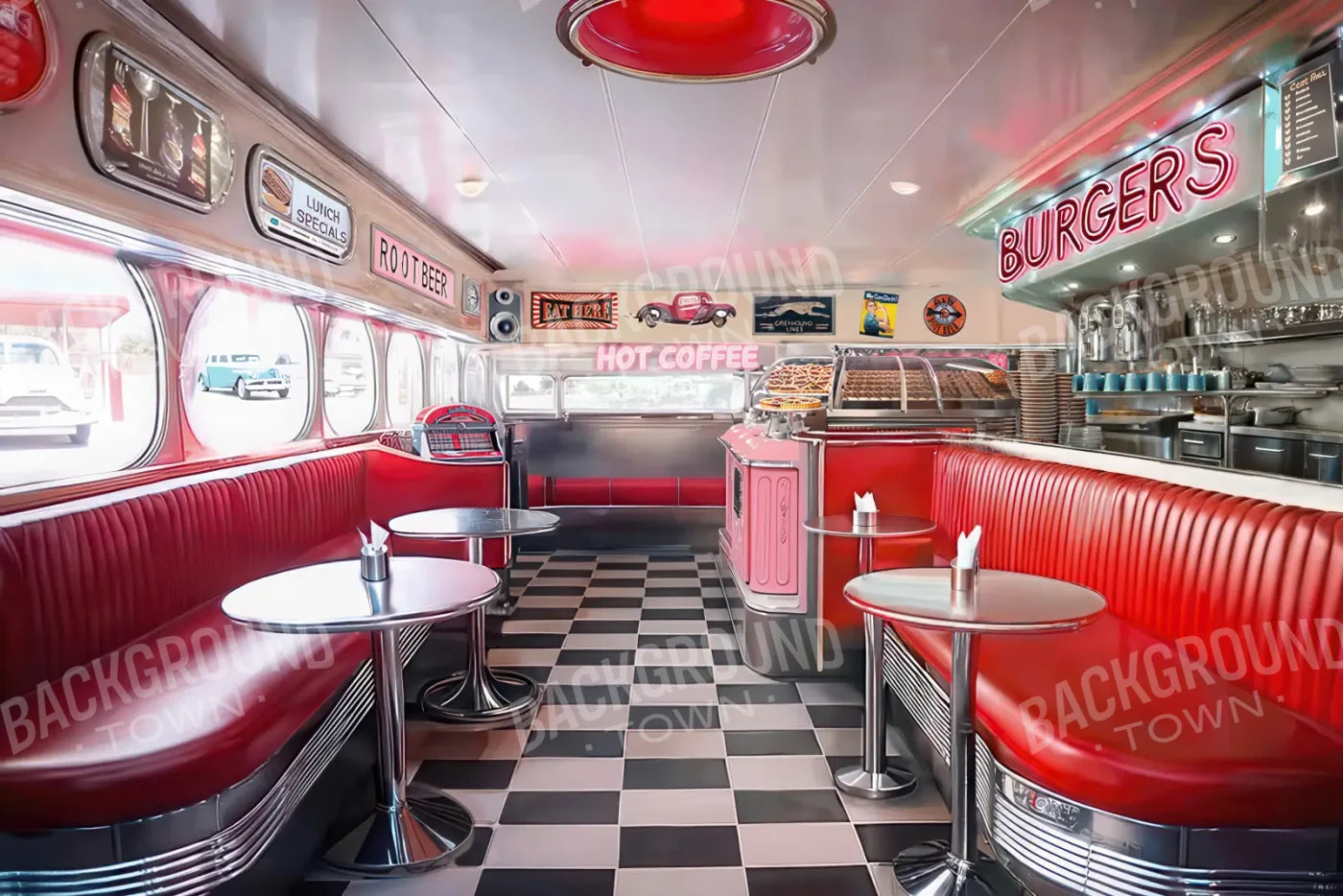 50s Diner 12’x8’ UltraCloth (144 x 96 inch) Backdrop