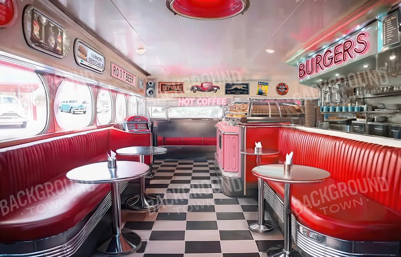 50s Diner 14’x9’ UltraCloth (168 x 108 inch) Backdrop