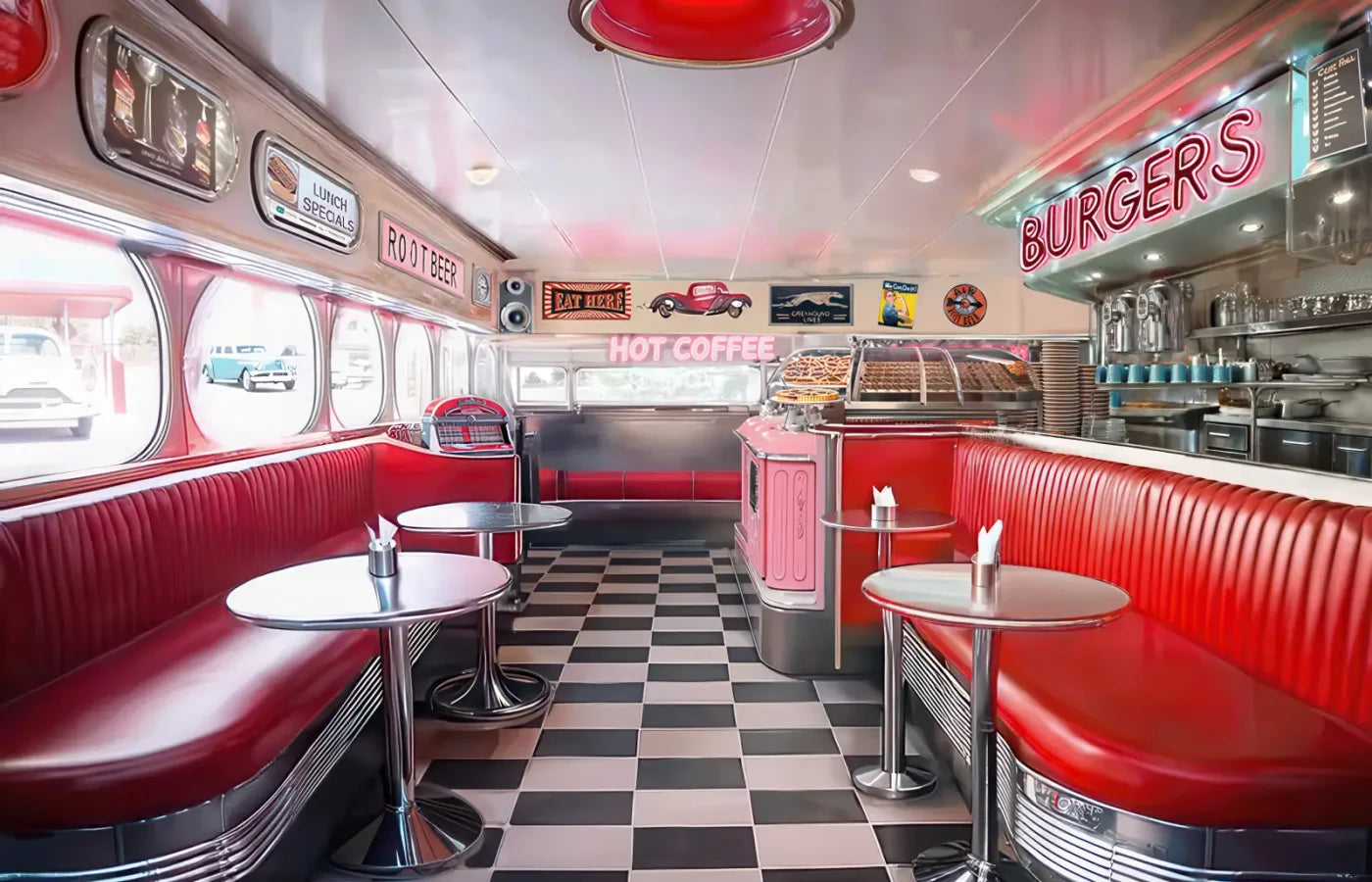 50s Diner 14’x9’ UltraCloth (168 x 108 inch) Backdrop