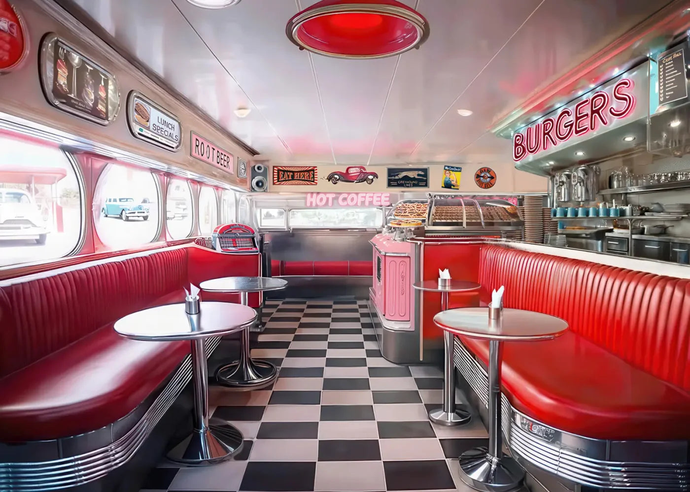 50s Diner 7’x5’ UltraCloth (84 x 60 inch) Backdrop