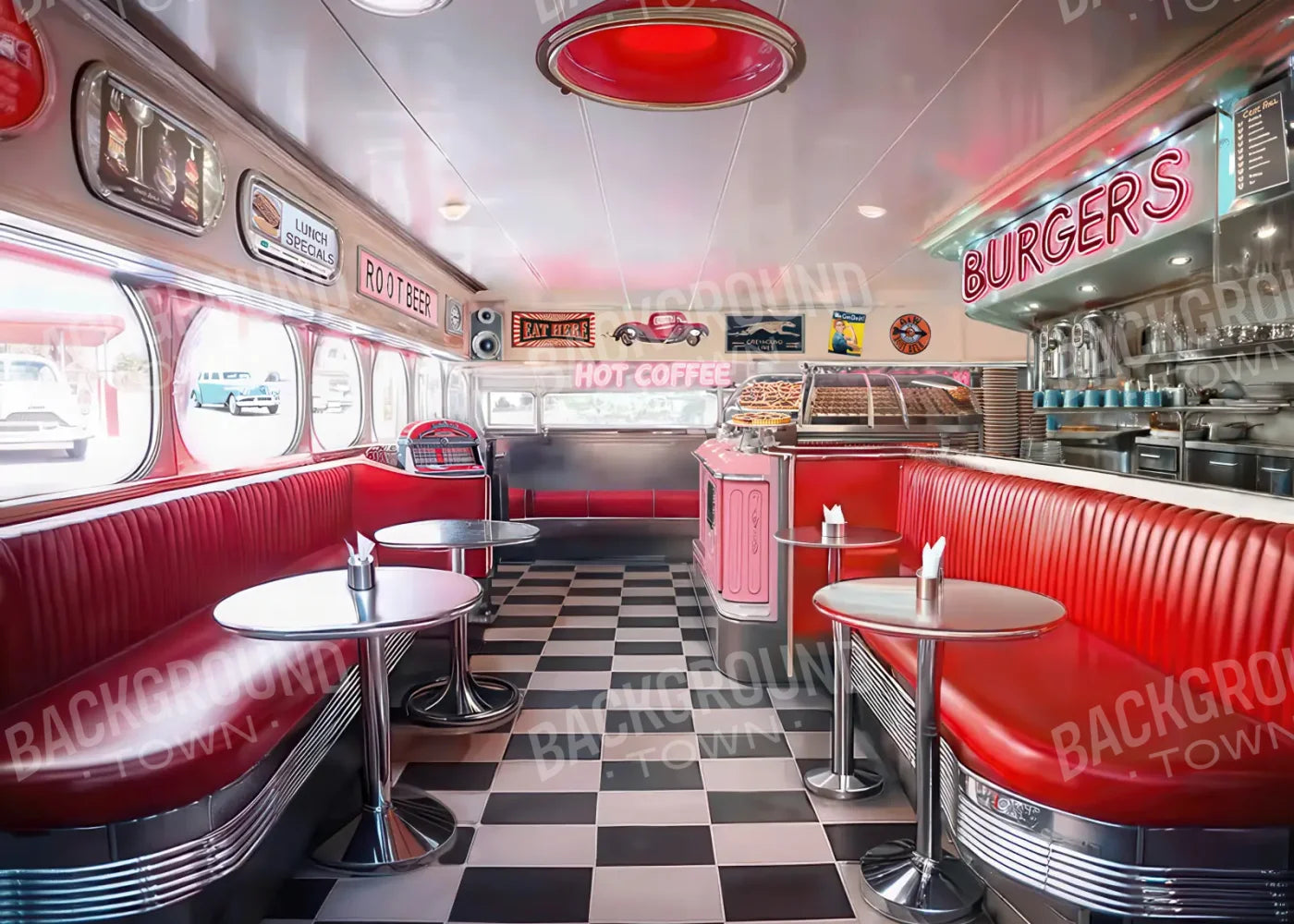 50s Diner 7’x5’ UltraCloth (84 x 60 inch) Backdrop