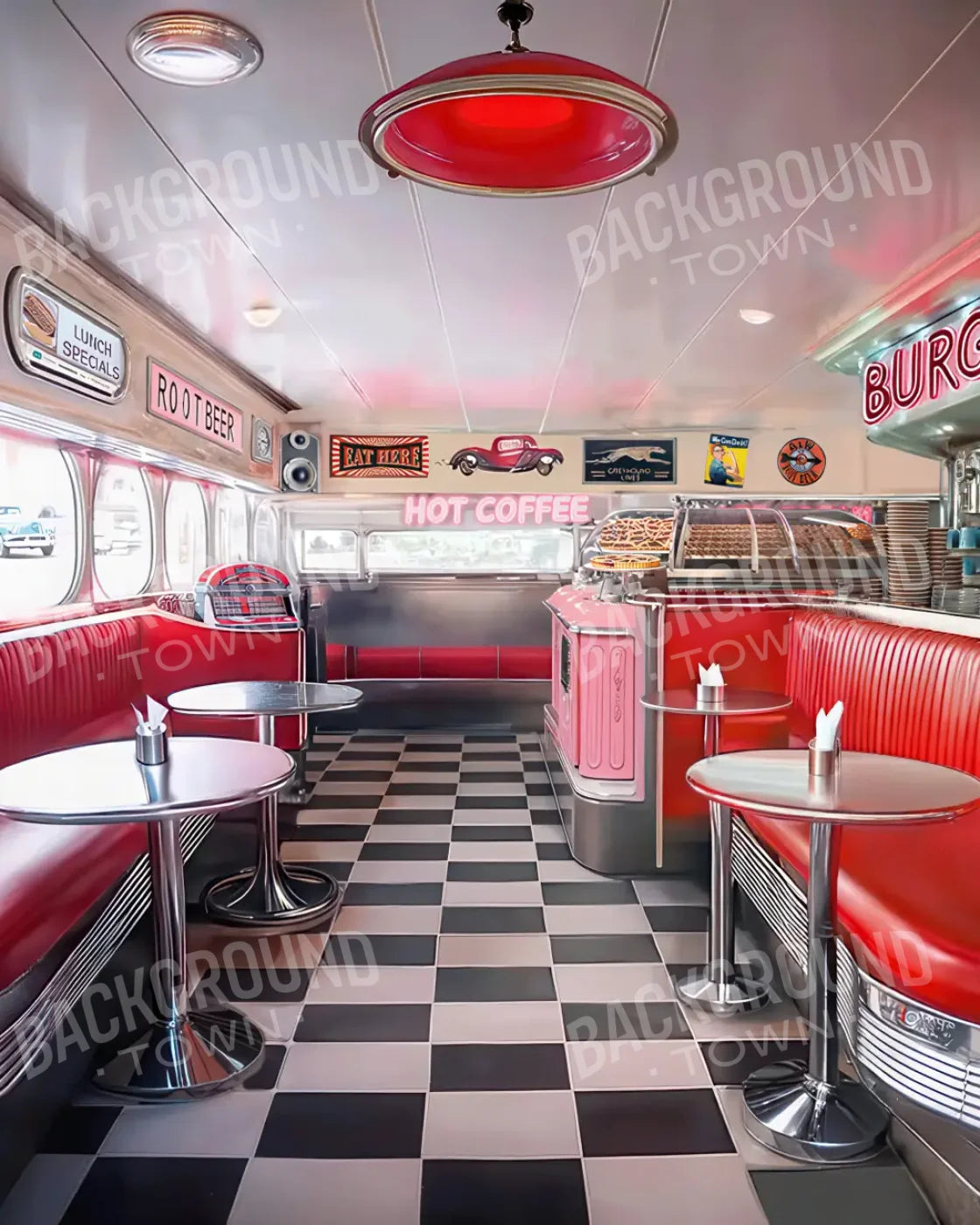 50s Diner 8’x10’ Fleece (96 x 120 inch) Backdrop