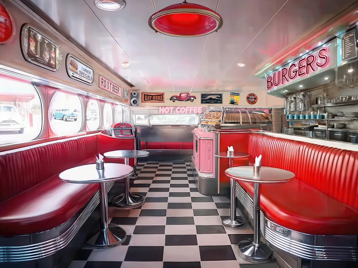 50s Diner 8’x6’ Fleece (96 x 72 inch) Backdrop