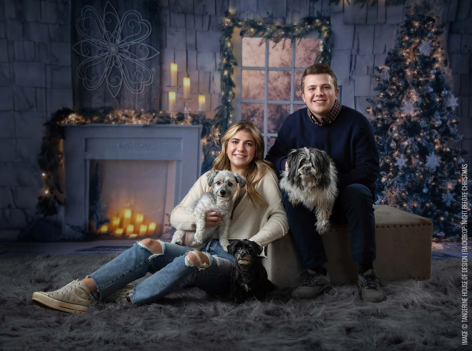 Festive family portrait in a cozy holiday-themed setting.