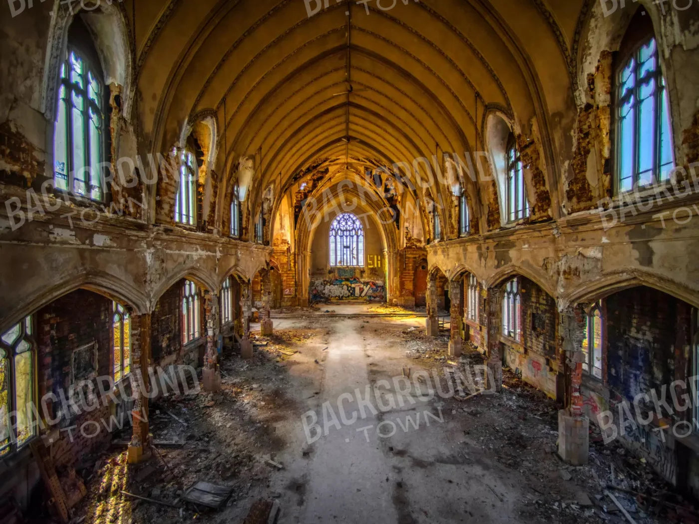 Abandoned Church 68X5 Fleece ( 80 X 60 Inch ) Backdrop