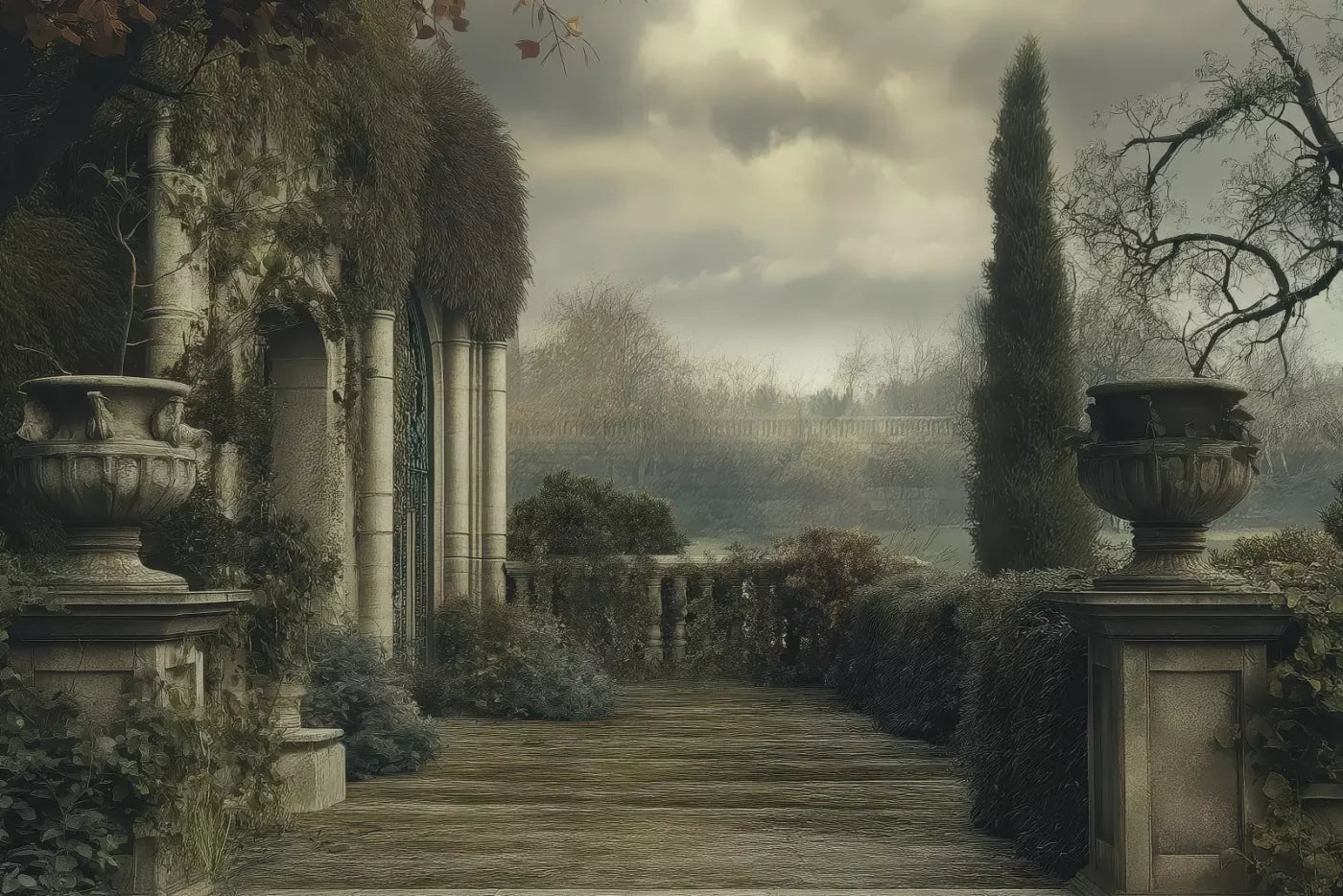 Abandoned Garden Overlook 12’X8’ Ultracloth (144 X 96 Inch) Backdrop