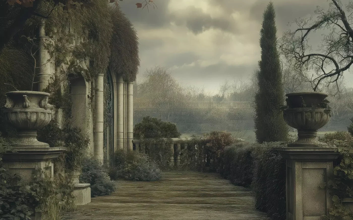 Abandoned Garden Overlook 16’X10’ Ultracloth (192 X 120 Inch) Backdrop