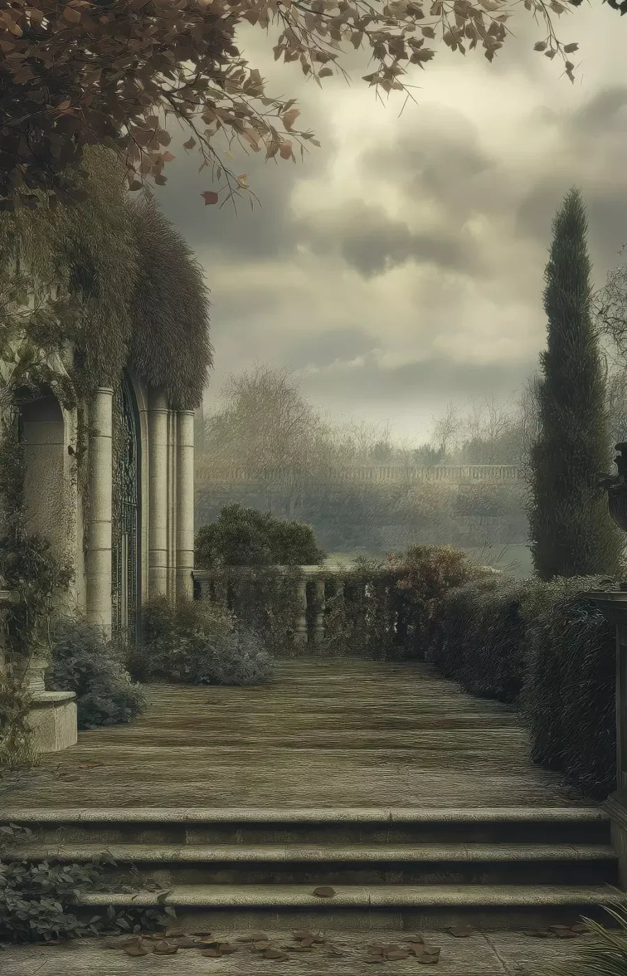 Abandoned Garden Overlook 9’X14’ Ultracloth (108 X 168 Inch) Backdrop