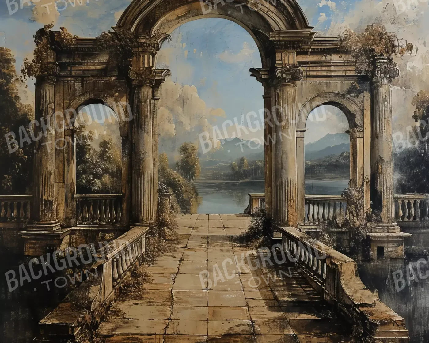 Abandoned Garden Walkway 10’X8’ Fleece (120 X 96 Inch) Backdrop