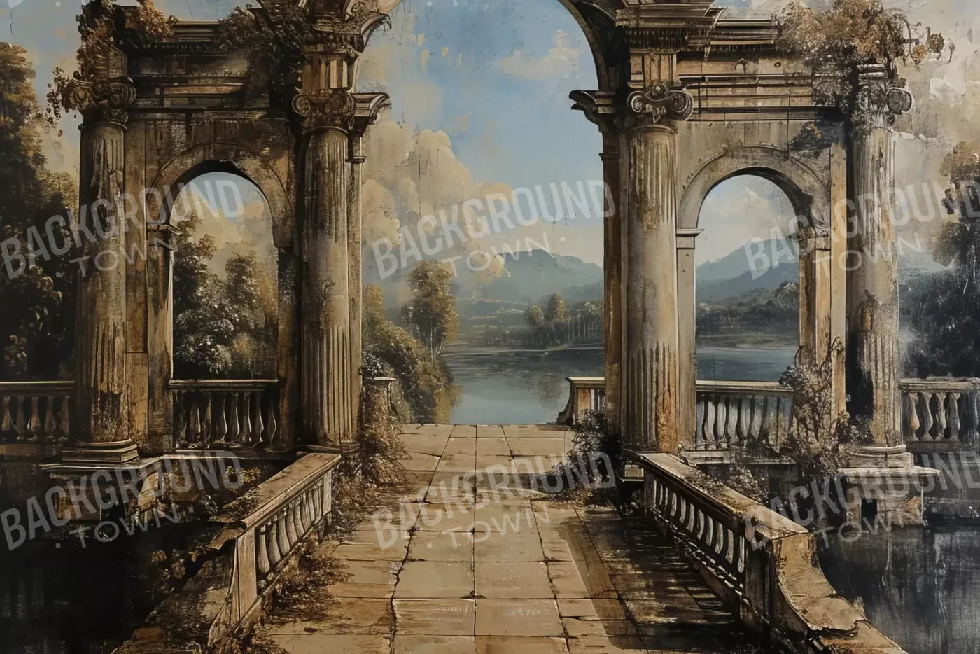 Abandoned Garden Walkway 12’X8’ Ultracloth (144 X 96 Inch) Backdrop