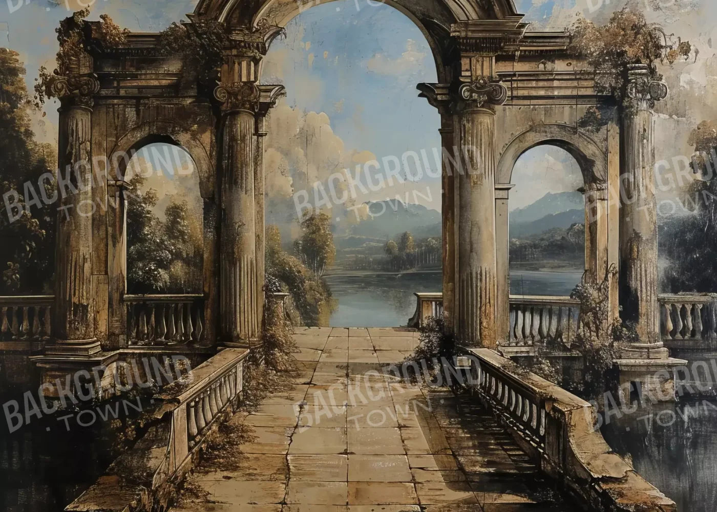 Abandoned Garden Walkway 7’X5’ Ultracloth (84 X 60 Inch) Backdrop