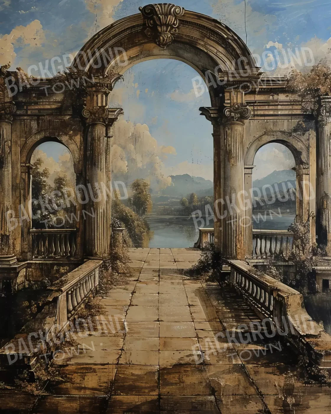 Abandoned Garden Walkway 8’X10’ Fleece (96 X 120 Inch) Backdrop