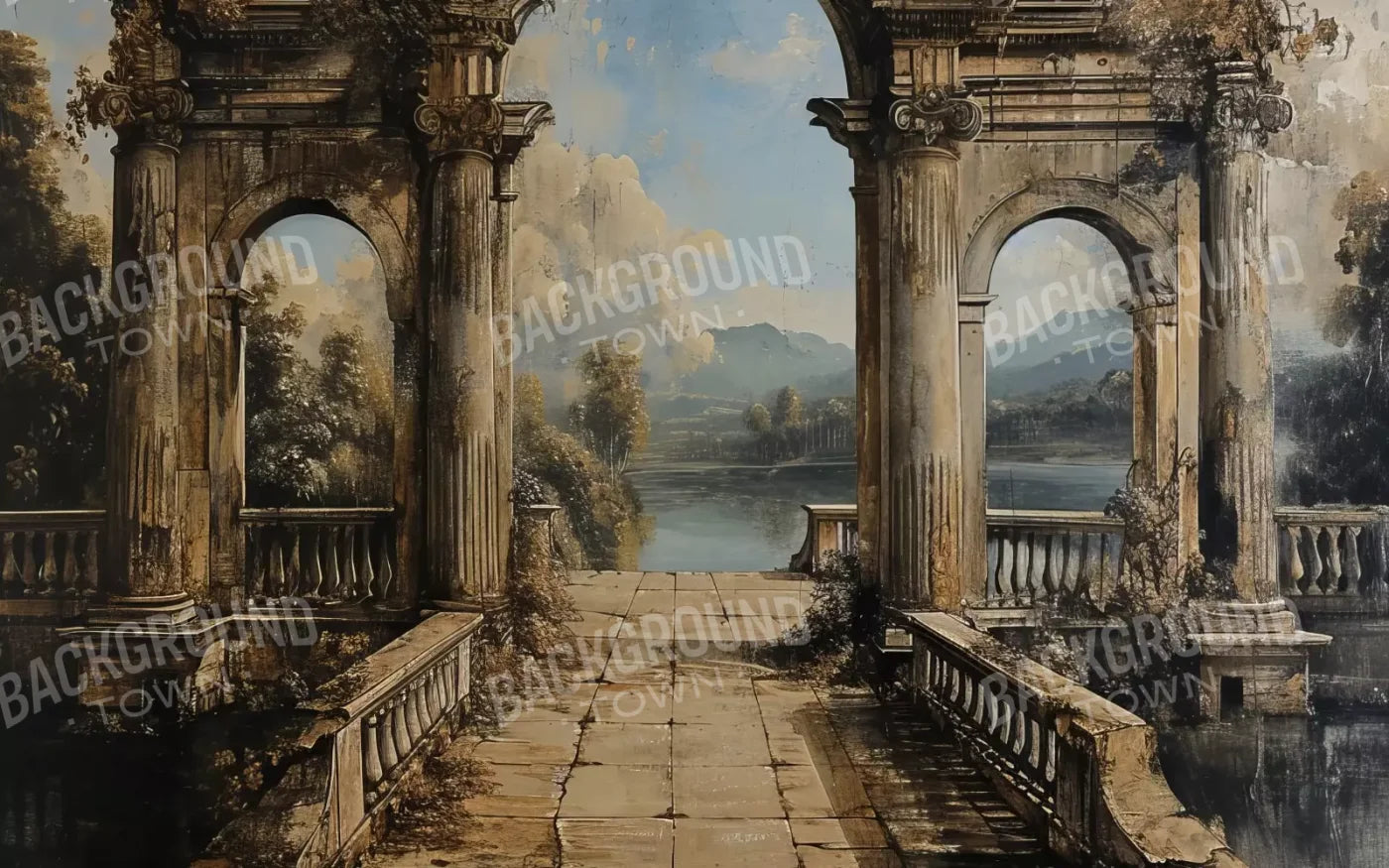 Abandoned Garden Walkway 8’X5’ Ultracloth (96 X 60 Inch) Backdrop