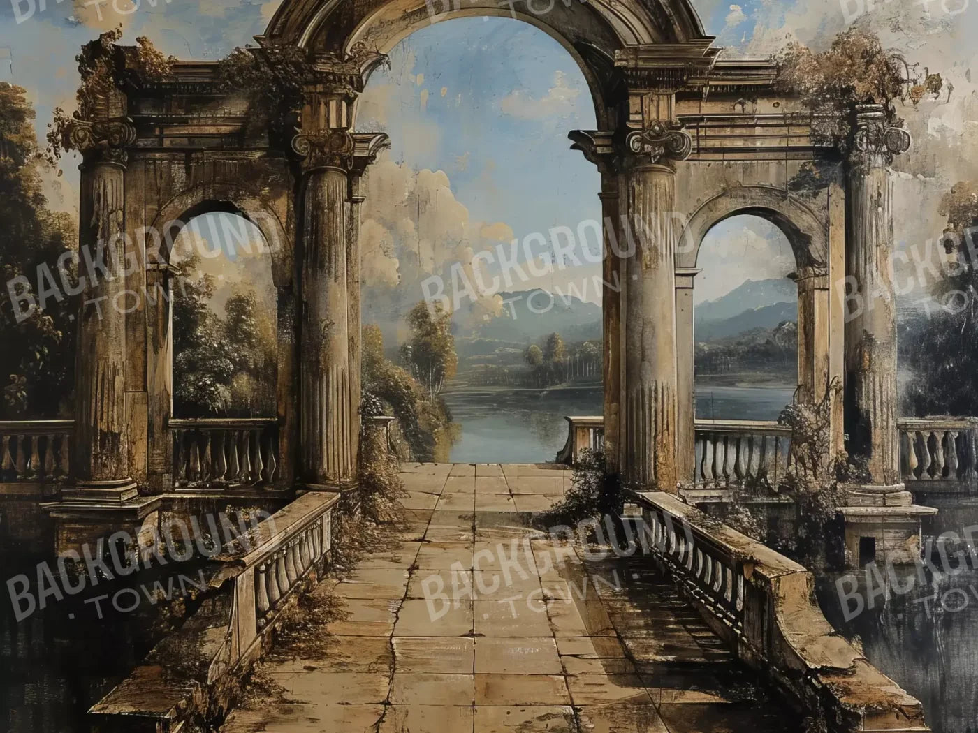 Abandoned Garden Walkway 8’X6’ Fleece (96 X 72 Inch) Backdrop