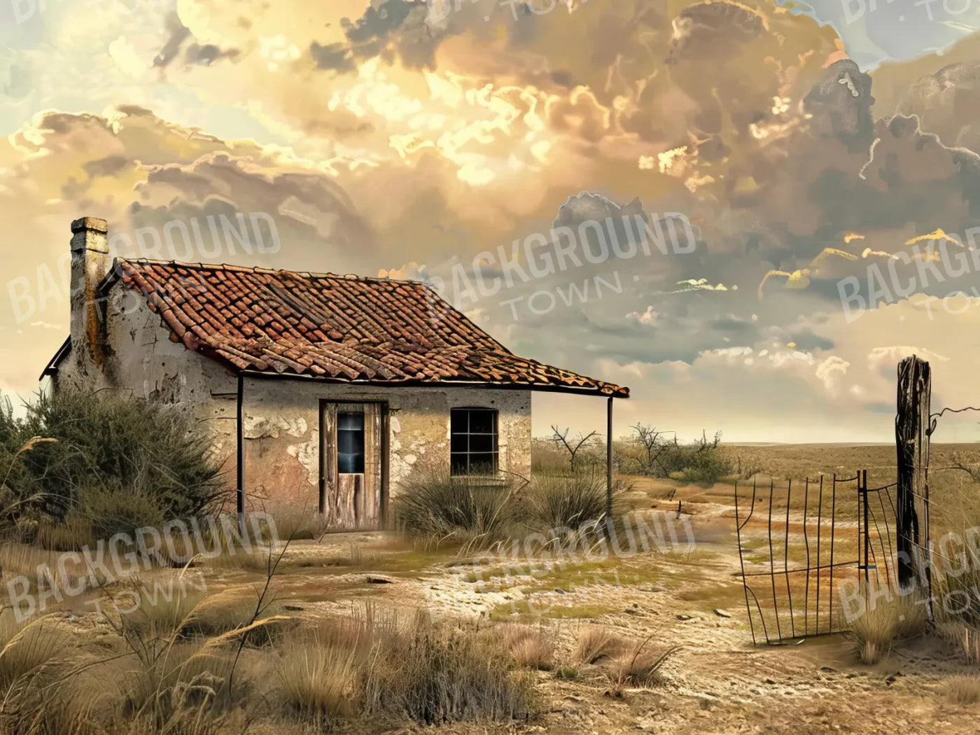 Abandoned House In The Desert 6’8x5’ Fleece (80 x 60 inch) Backdrop