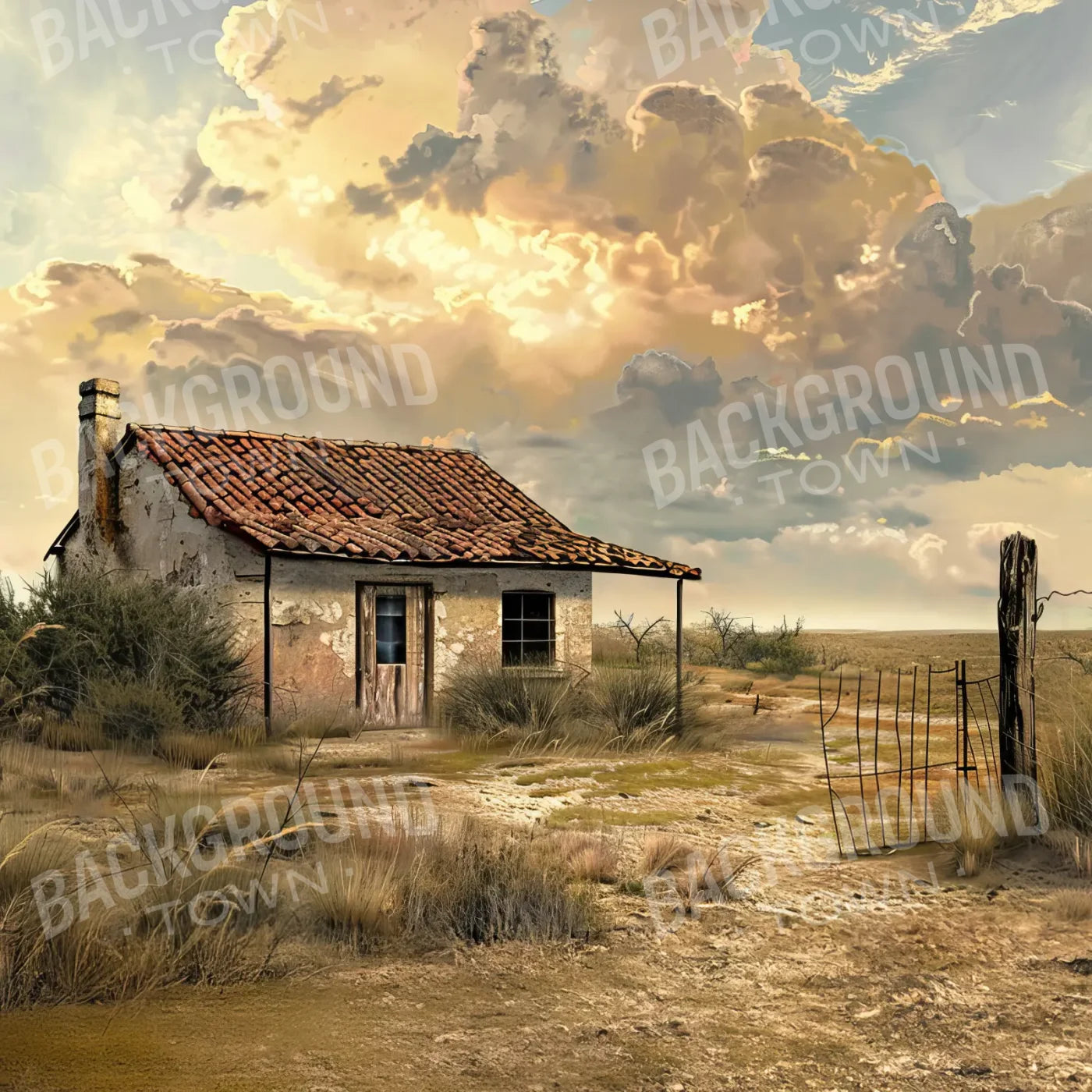 Abandoned House In The Desert 8’x8’ Fleece (96 x 96 inch) Backdrop