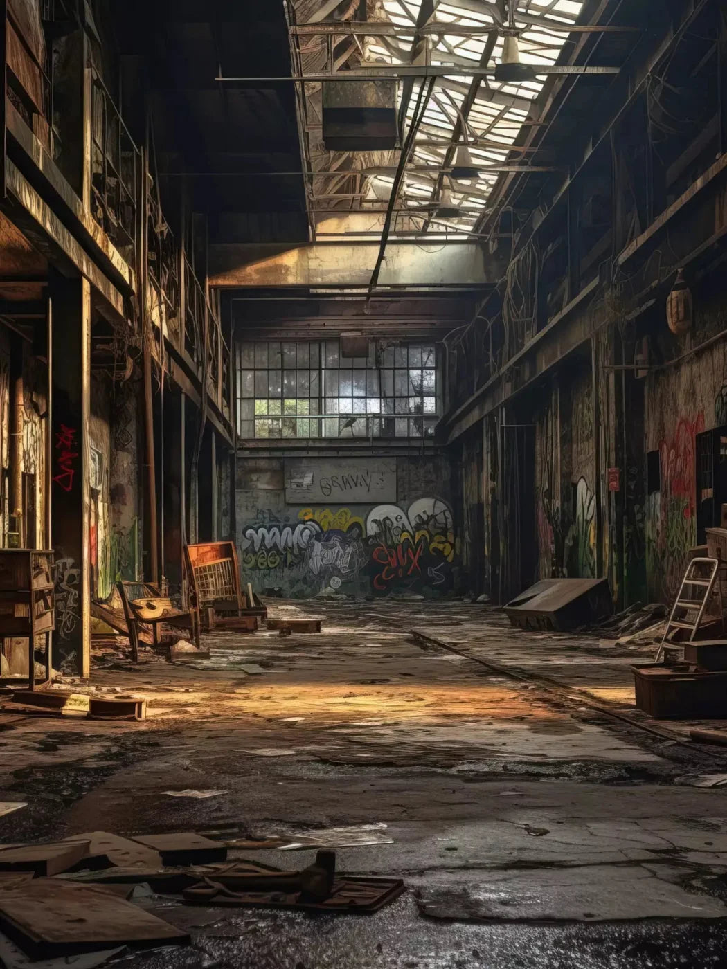 Abandoned Warehouse I 8X10 Fleece ( 96 X 120 Inch ) Backdrop