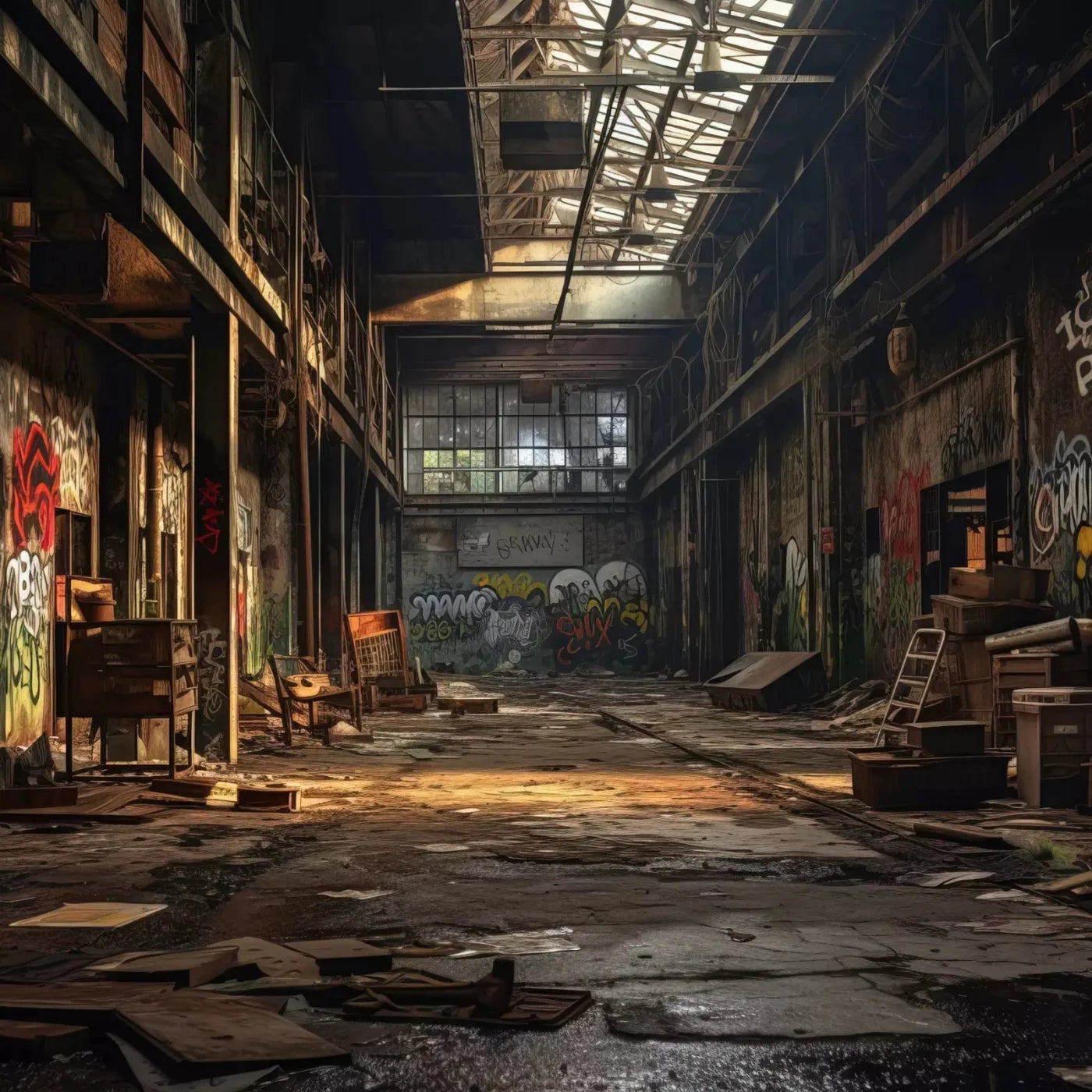 Abandoned Warehouse I 8X8 Fleece ( 96 X Inch ) Backdrop