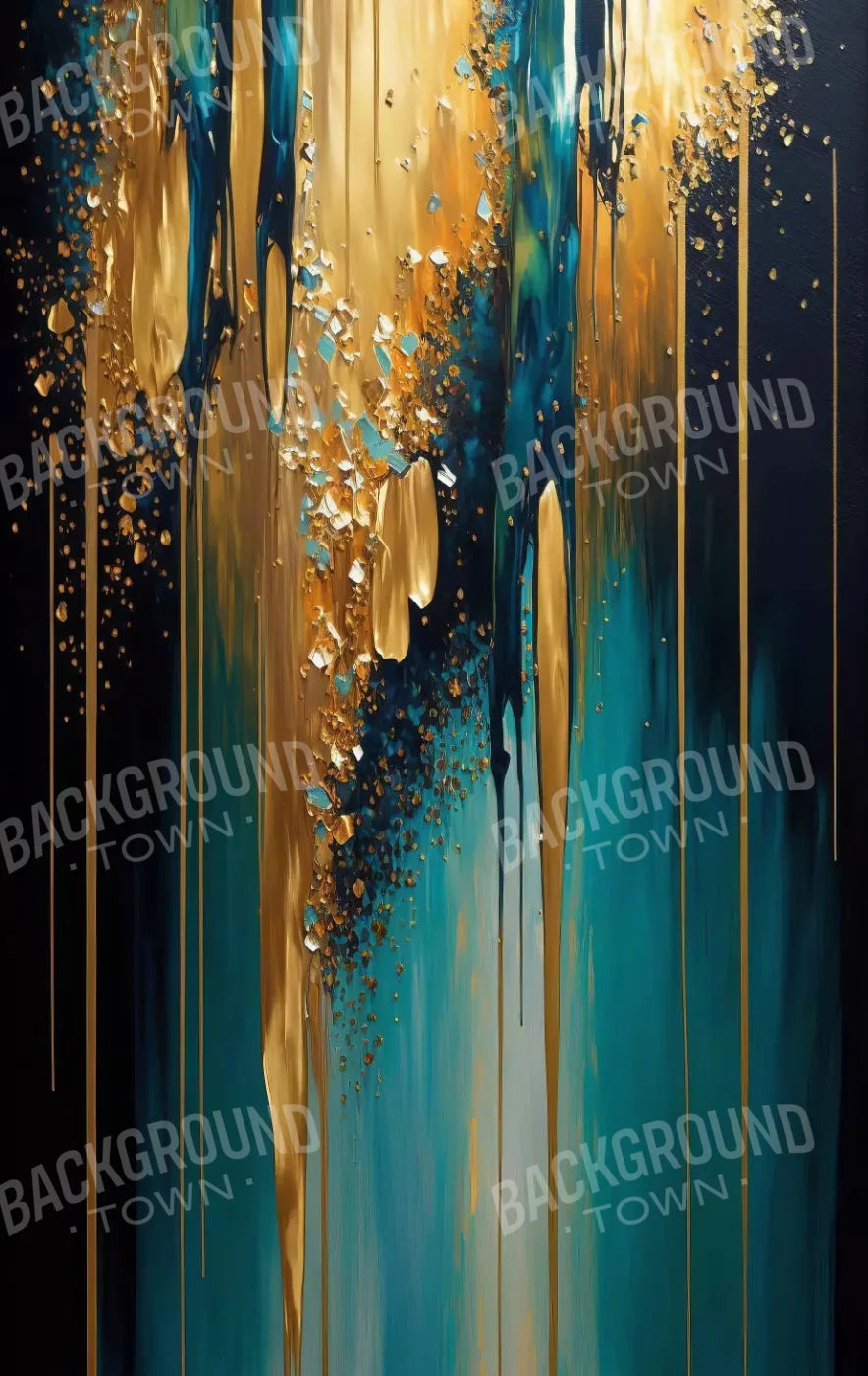 Abstract In Gold And Teal 10X16 Ultracloth ( 120 X 192 Inch ) Backdrop