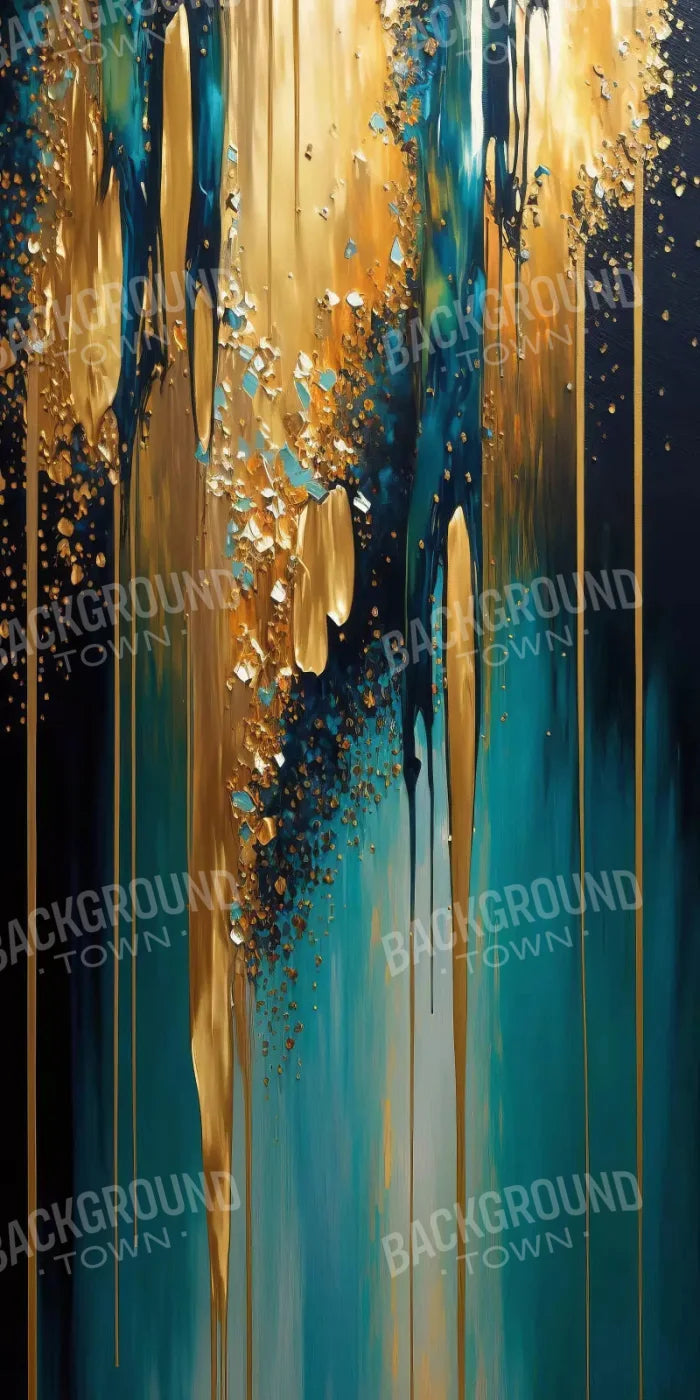 Abstract In Gold And Teal 10X20 Ultracloth ( 120 X 240 Inch ) Backdrop