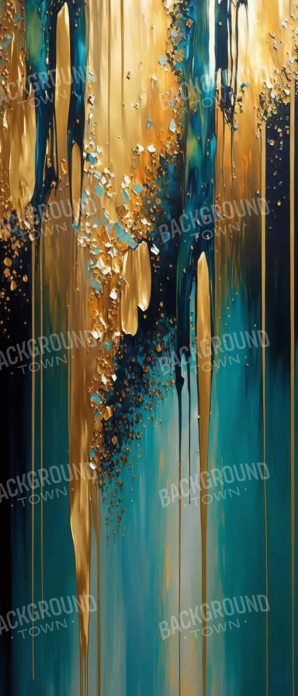 Abstract In Gold And Teal 5X12 Ultracloth For Westcott X-Drop ( 60 X 144 Inch ) Backdrop