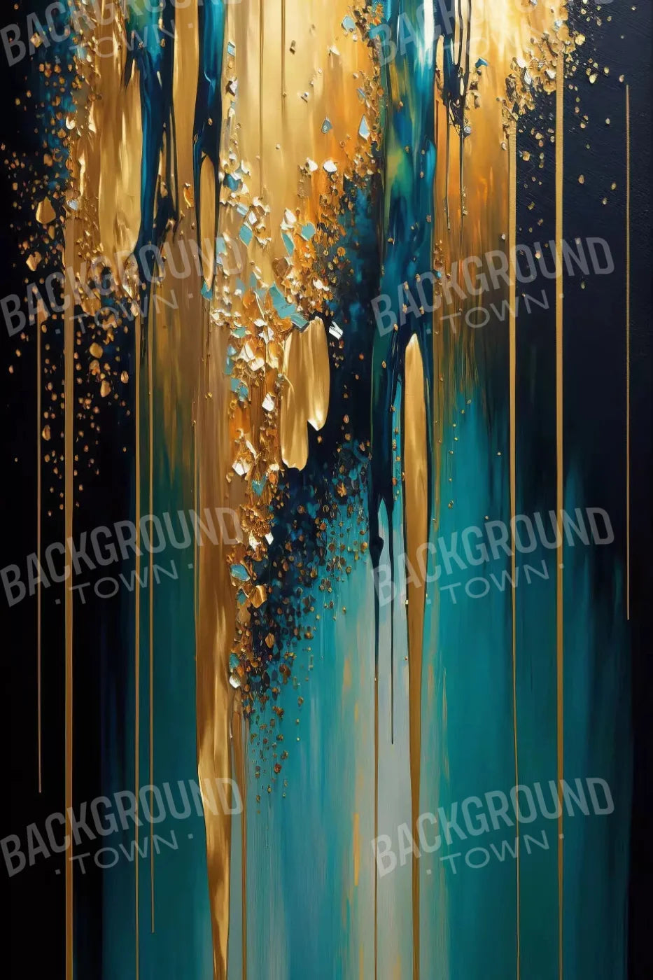 Abstract In Gold And Teal 5X8 Ultracloth ( 60 X 96 Inch ) Backdrop