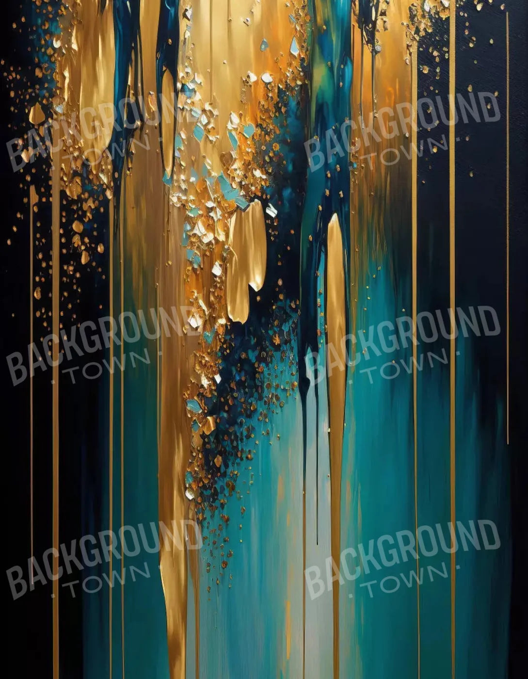 Abstract In Gold And Teal 6X8 Fleece ( 72 X 96 Inch ) Backdrop