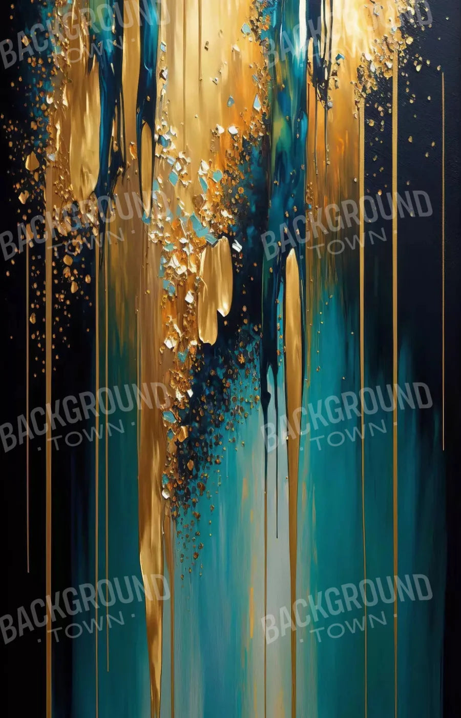 Abstract In Gold And Teal 8X12 Ultracloth ( 96 X 144 Inch ) Backdrop
