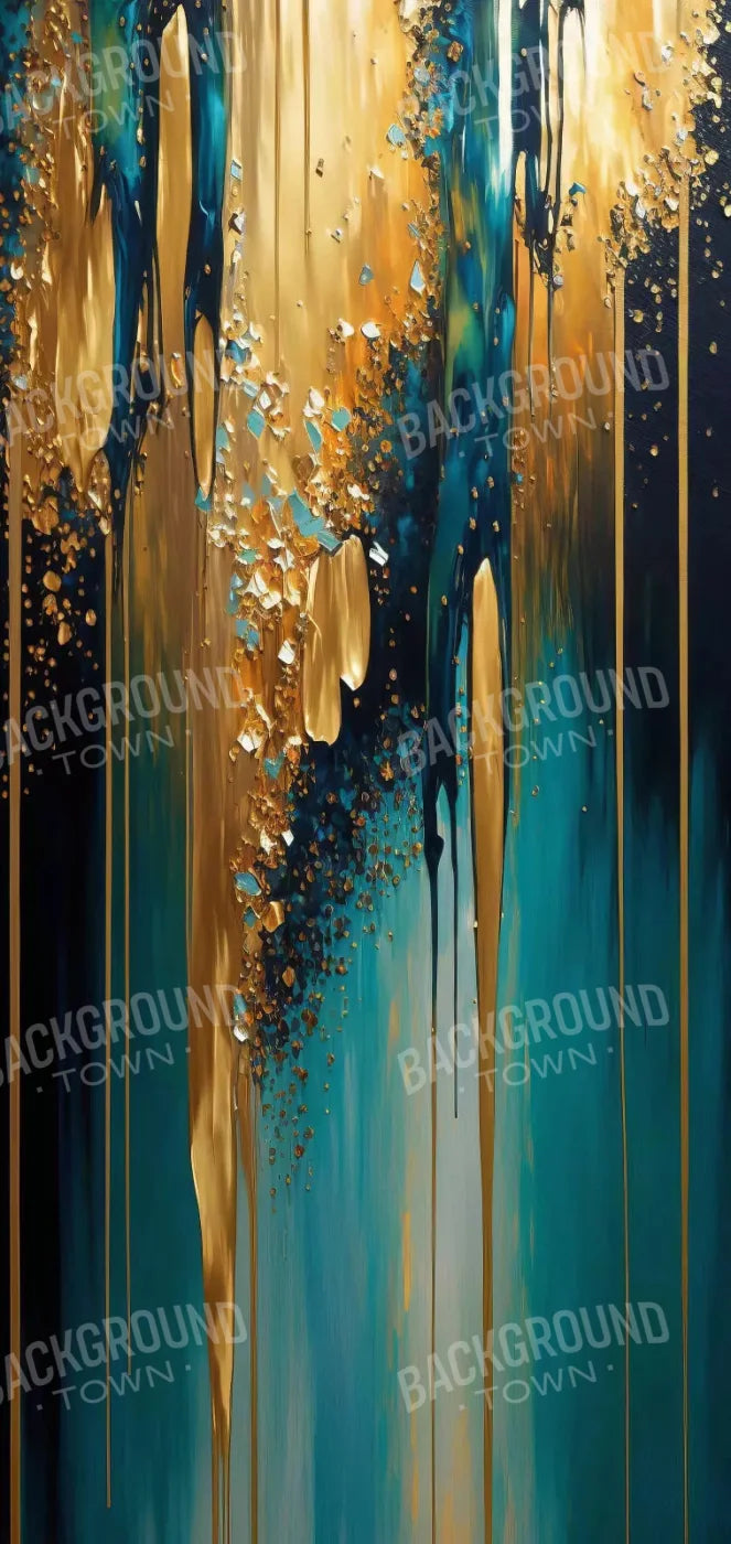 Abstract In Gold And Teal 8X16 Ultracloth ( 96 X 192 Inch ) Backdrop