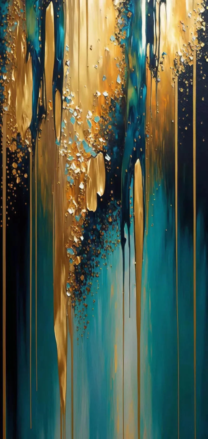 Abstract In Gold And Teal 8X16 Ultracloth ( 96 X 192 Inch ) Backdrop