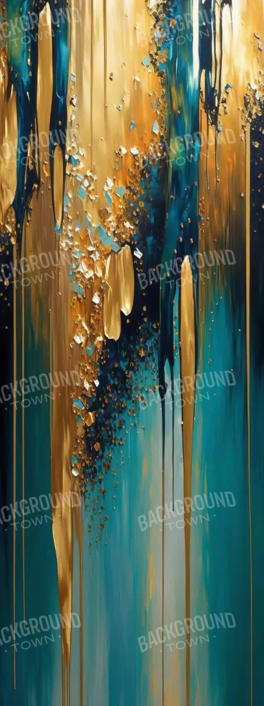 Abstract In Gold And Teal 8X20 Ultracloth ( 96 X 240 Inch ) Backdrop