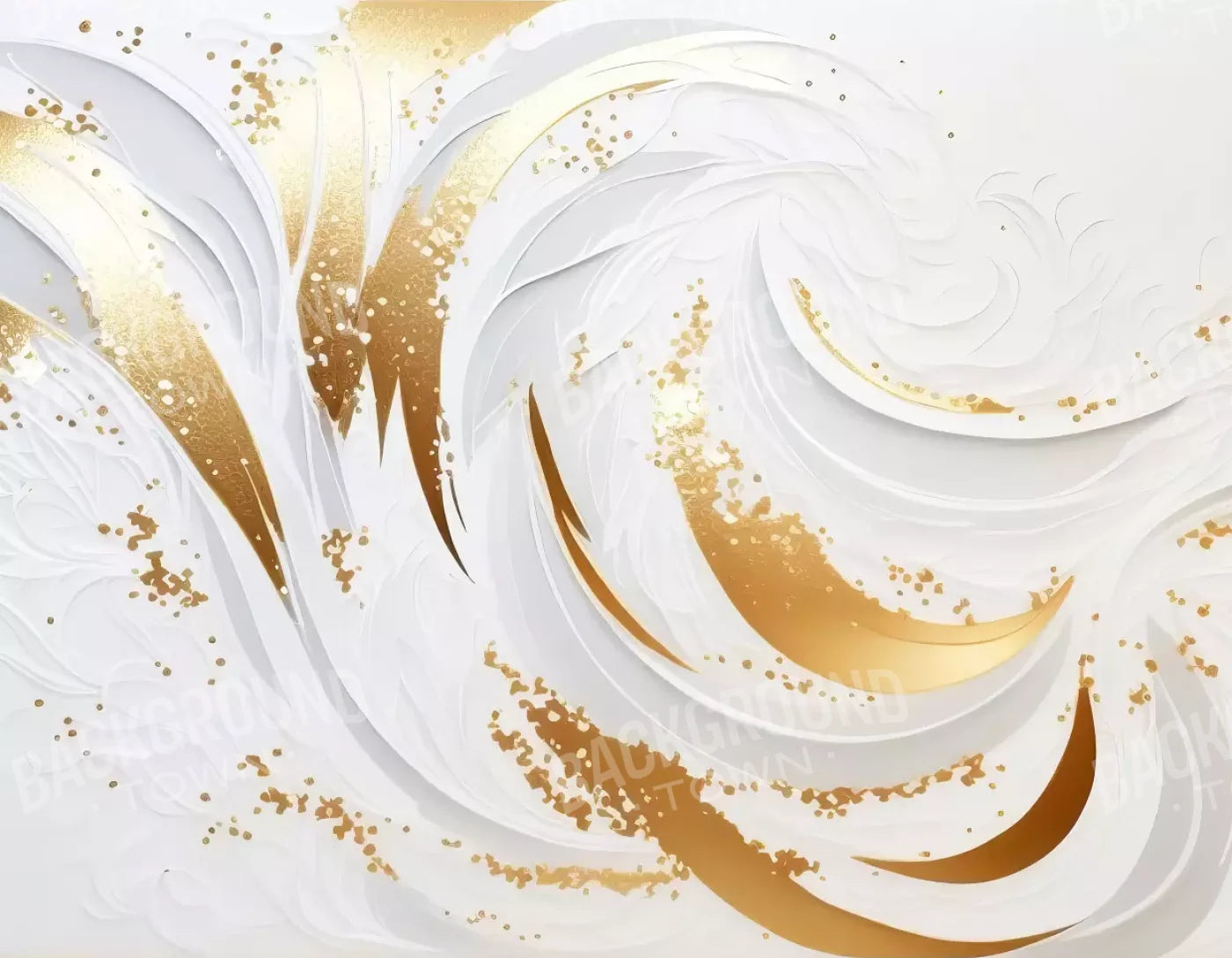 Abstract Swirl In White And Gold H 8X6 Fleece ( 96 X 72 Inch ) Backdrop