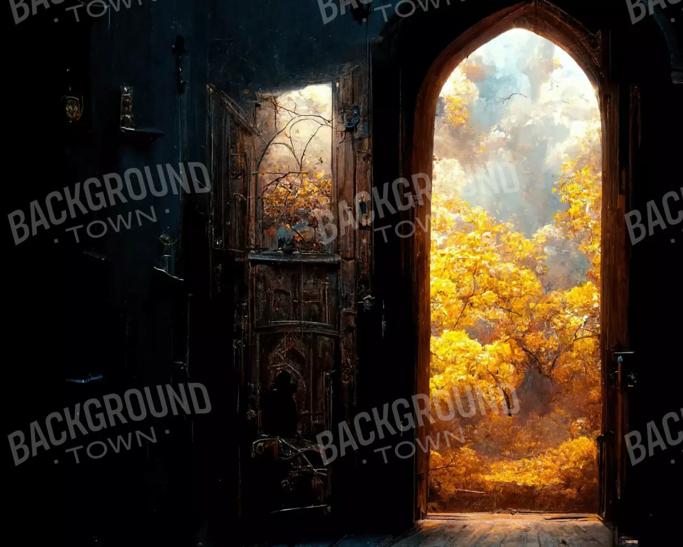 Ancient Autumn Doorway 10’X8’ Fleece (120 X 96 Inch) Backdrop