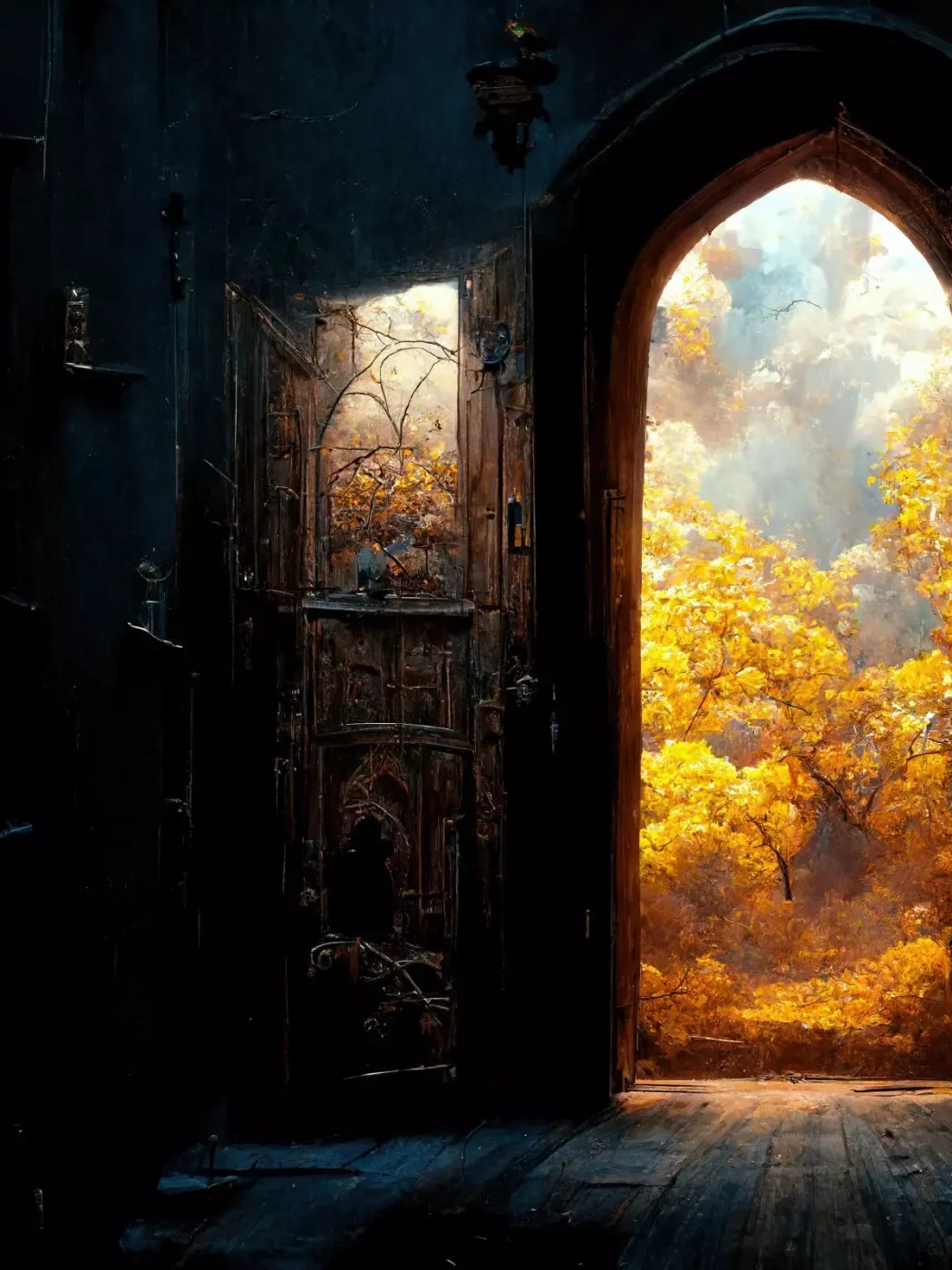 Ancient Autumn Doorway 6’X8’ Fleece (72 X 96 Inch) Backdrop