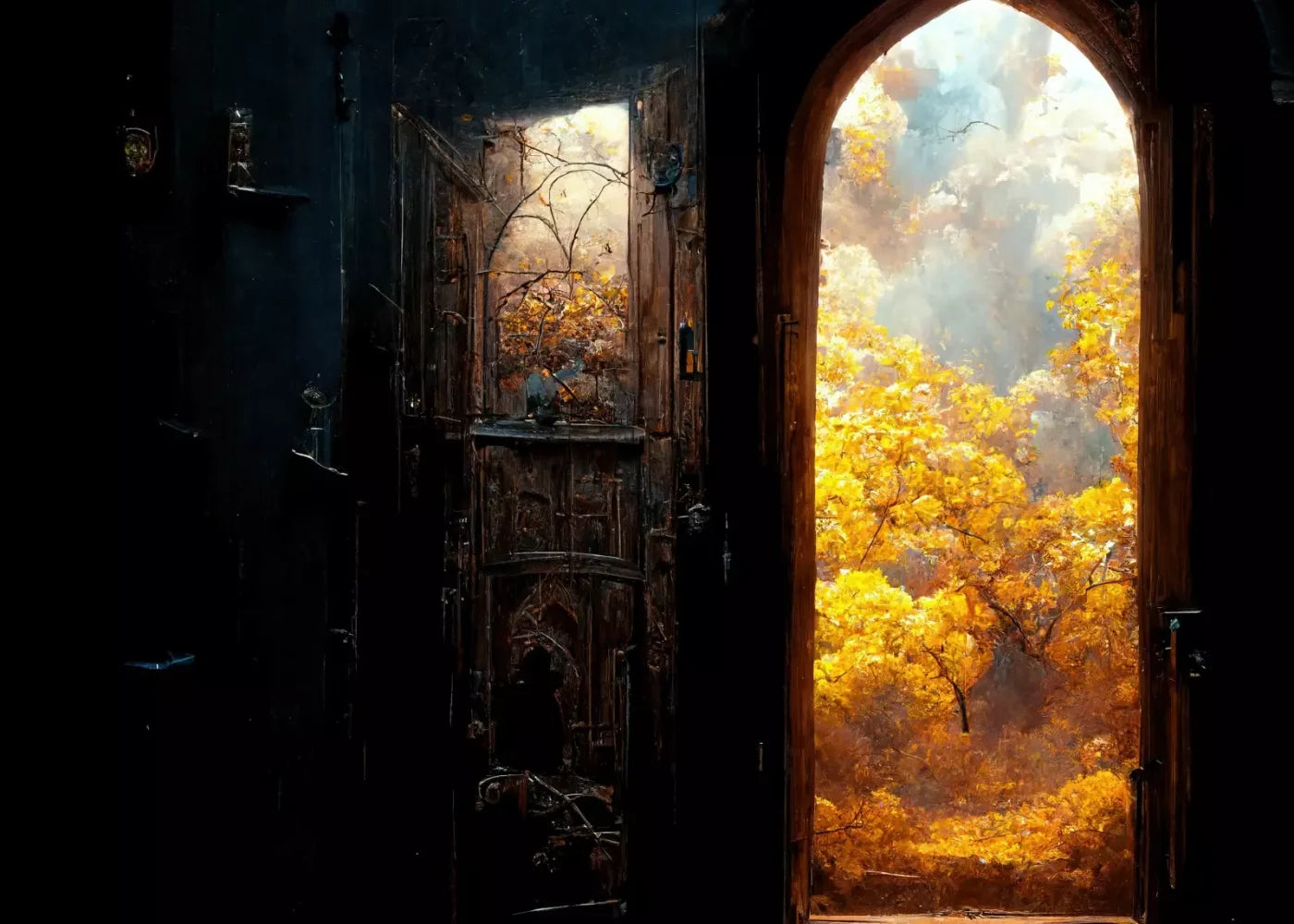Ancient Autumn Doorway 7’X5’ Ultracloth (84 X 60 Inch) Backdrop