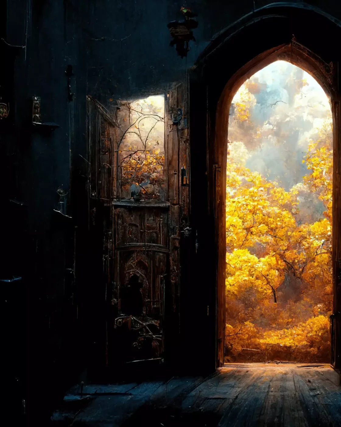 Ancient Autumn Doorway 8’X10’ Fleece (96 X 120 Inch) Backdrop