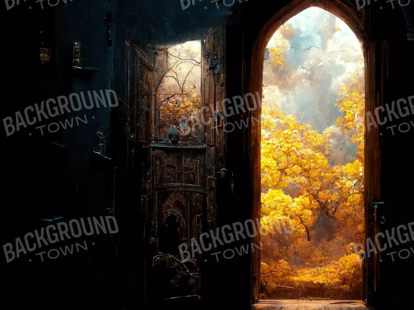 Ancient Autumn Doorway 8’X6’ Fleece (96 X 72 Inch) Backdrop