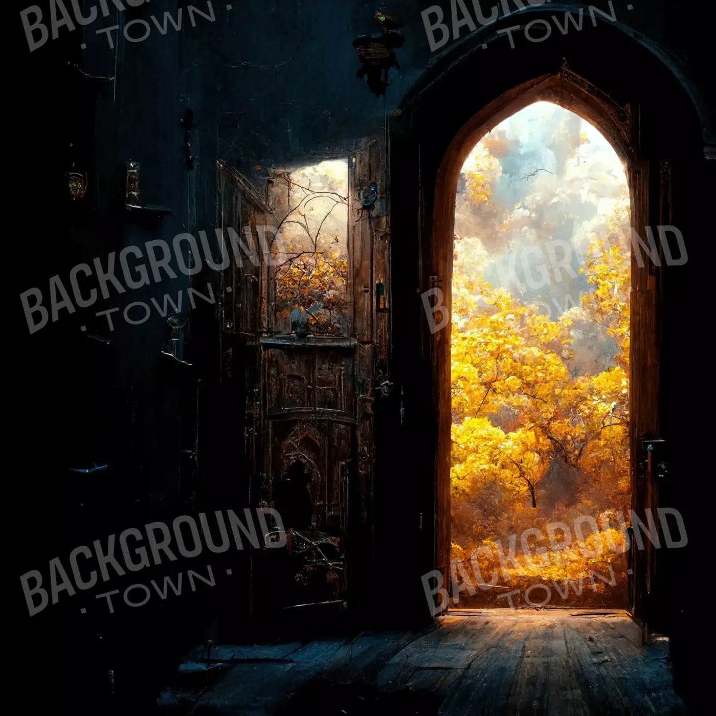 Ancient Autumn Doorway 8’X8’ Fleece (96 X Inch) Backdrop