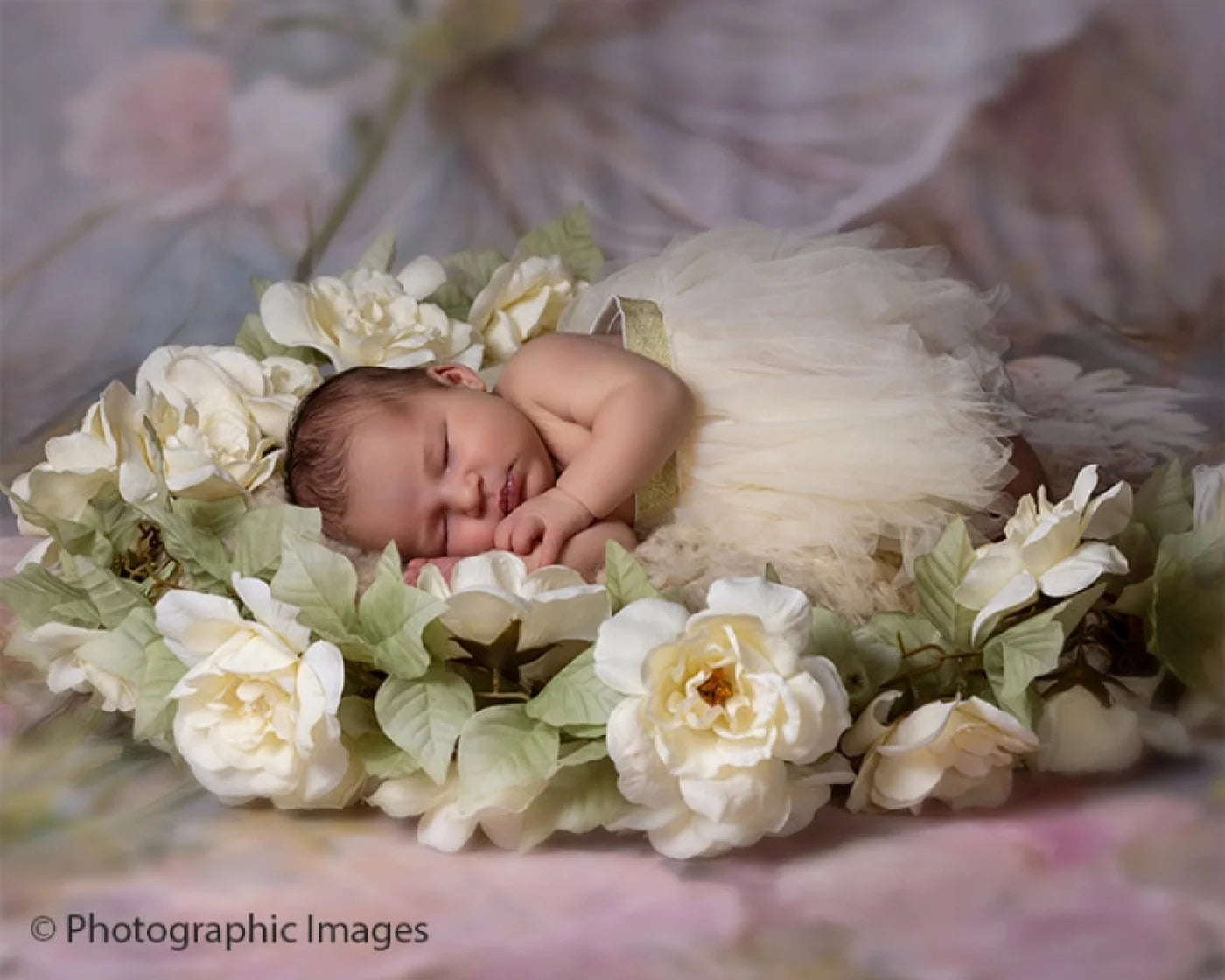 Beige Floral Backdrop for Photography