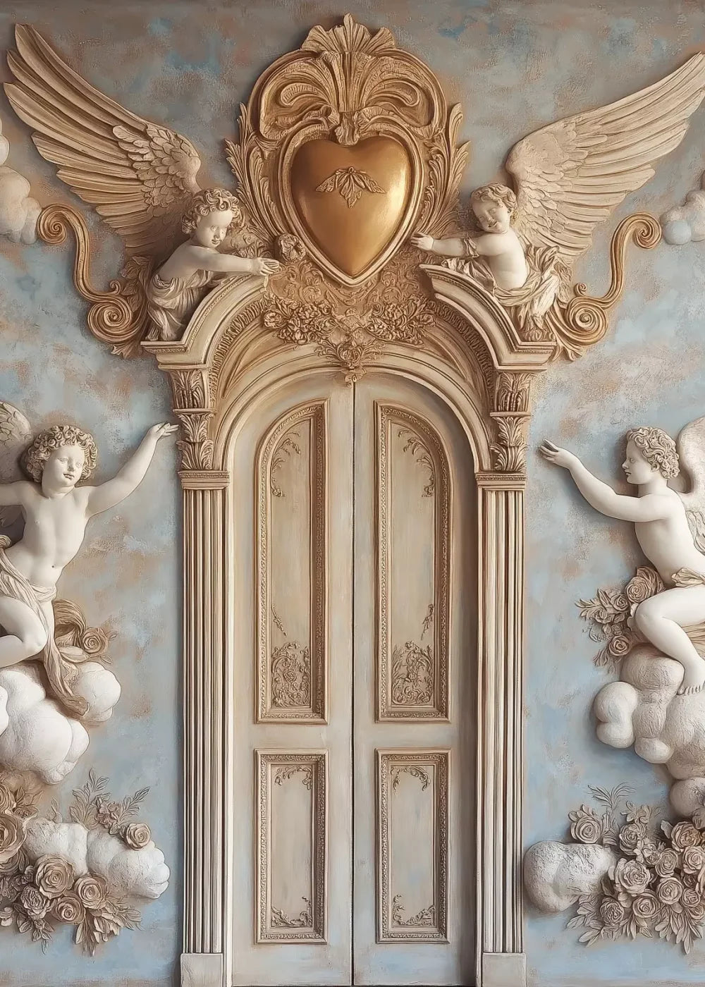Angels And Cherubs With Door 5’X7’ Ultracloth (60 X 84 Inch) Backdrop