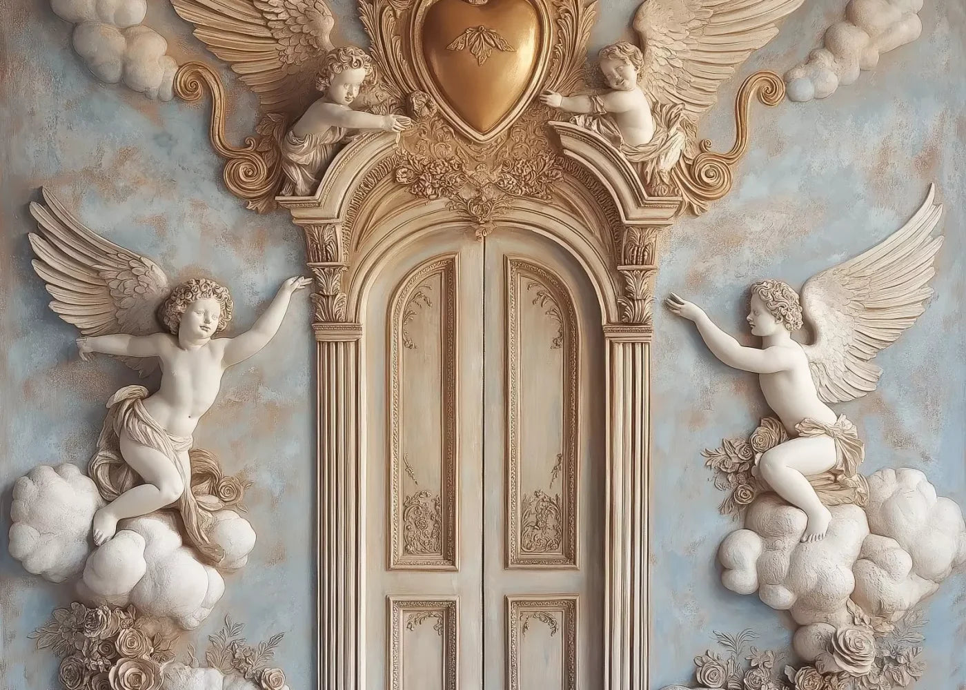 Angels And Cherubs With Door 7’X5’ Ultracloth (84 X 60 Inch) Backdrop
