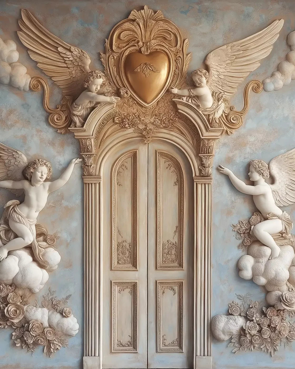 Angels And Cherubs With Door 8’X10’ Fleece (96 X 120 Inch) Backdrop
