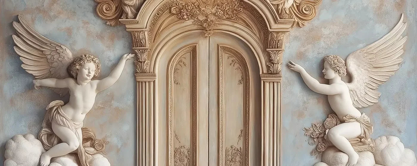 Angels And Cherubs With Door 20’X8’ Ultracloth (240 X 96 Inch) Backdrop
