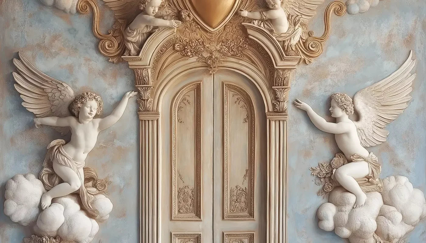 Angels And Cherubs With Door 14’X8’ Ultracloth (168 X 96 Inch) Backdrop