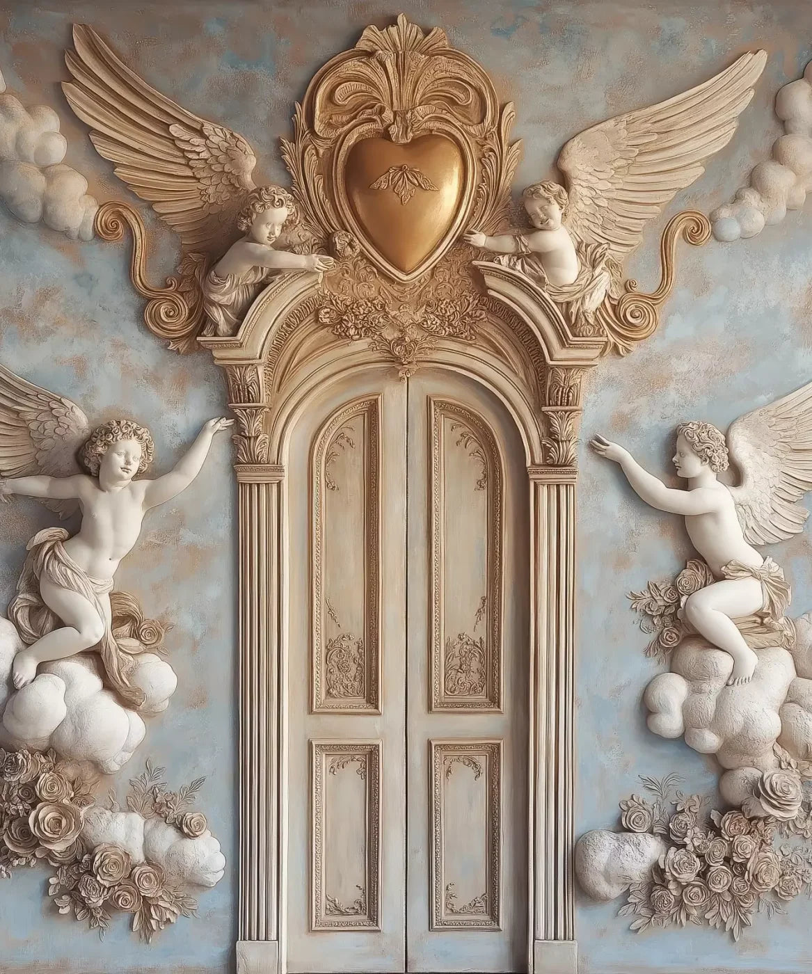 Angels And Cherubs With Door 10’X12’ Ultracloth (120 X 144 Inch) Backdrop