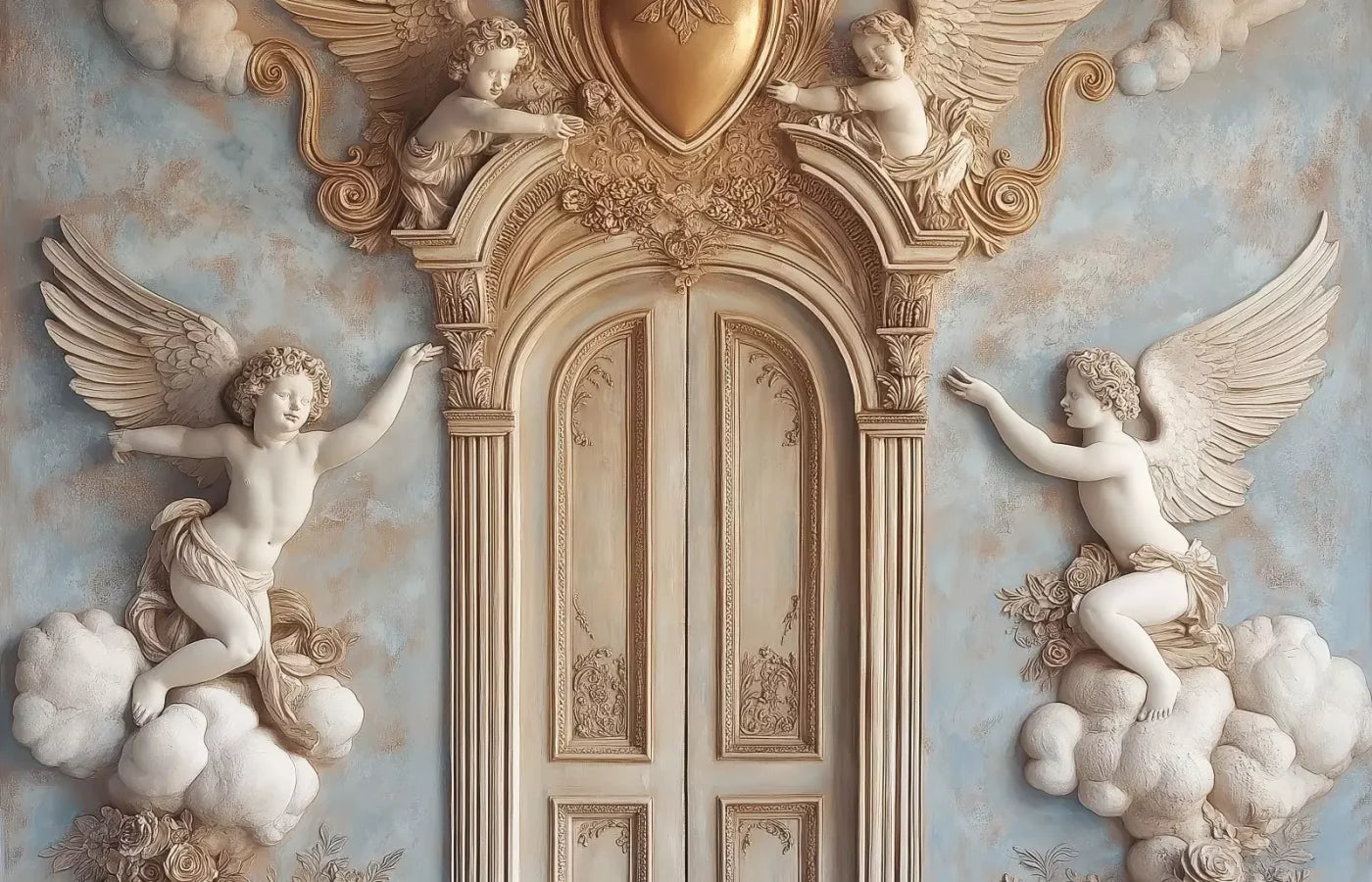 Angels And Cherubs With Door 14’X9’ Ultracloth (168 X 108 Inch) Backdrop