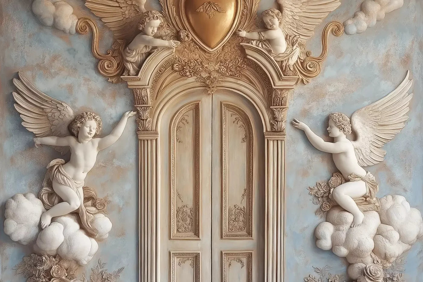 Angels And Cherubs With Door 12’X8’ Ultracloth (144 X 96 Inch) Backdrop