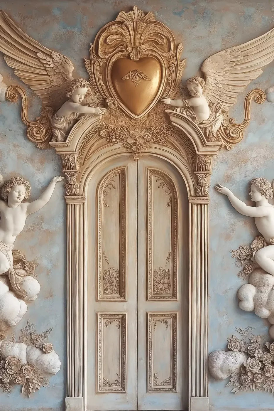 Angels And Cherubs With Door 8’X12’ Ultracloth (96 X 144 Inch) Backdrop